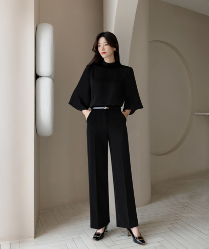 Fluid Wide-Leg Trousers with Tailored Pintuck Detail
