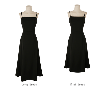 Fit-and-Flare Dress with Slim Straps, Structured Bodice, and Waist Belt