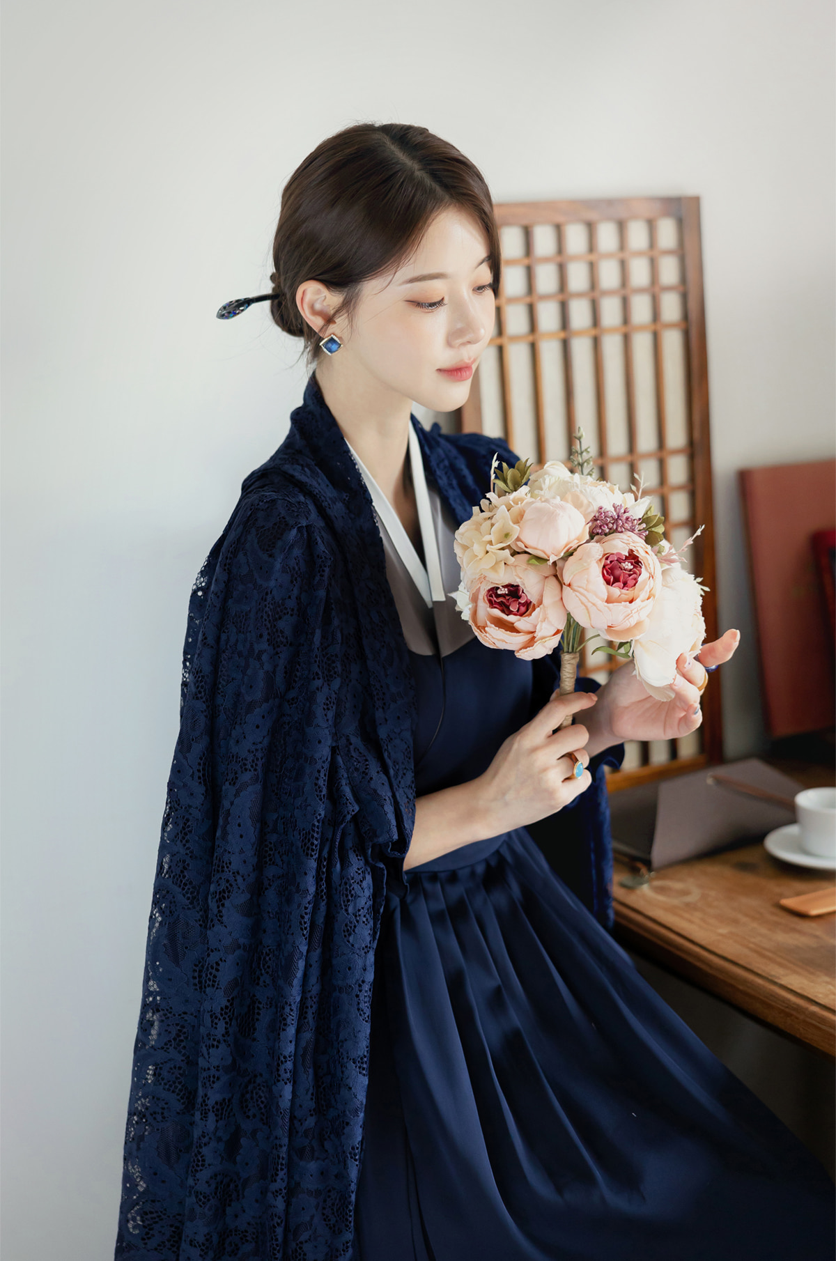 Elegant Modern Hanbok Wrap Dress with Contrasting Collar