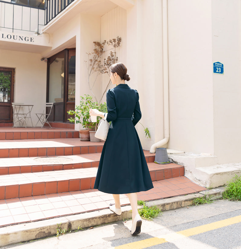 Bold Button Belted Flare Dress with Dual Pockets