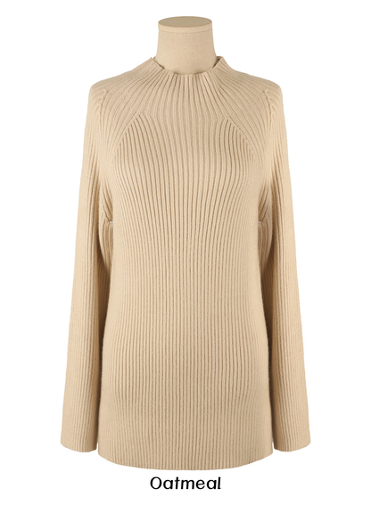 Soft Ribbed Longline Knit Top with Cozy Half‑Neck Fit