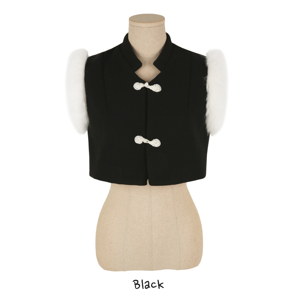 BEJA, Hanbok Warm Vest with Fur Trim and Lotus Knot Detail