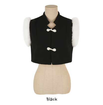 BEJA, Hanbok Warm Vest with Fur Trim and Lotus Knot Detail