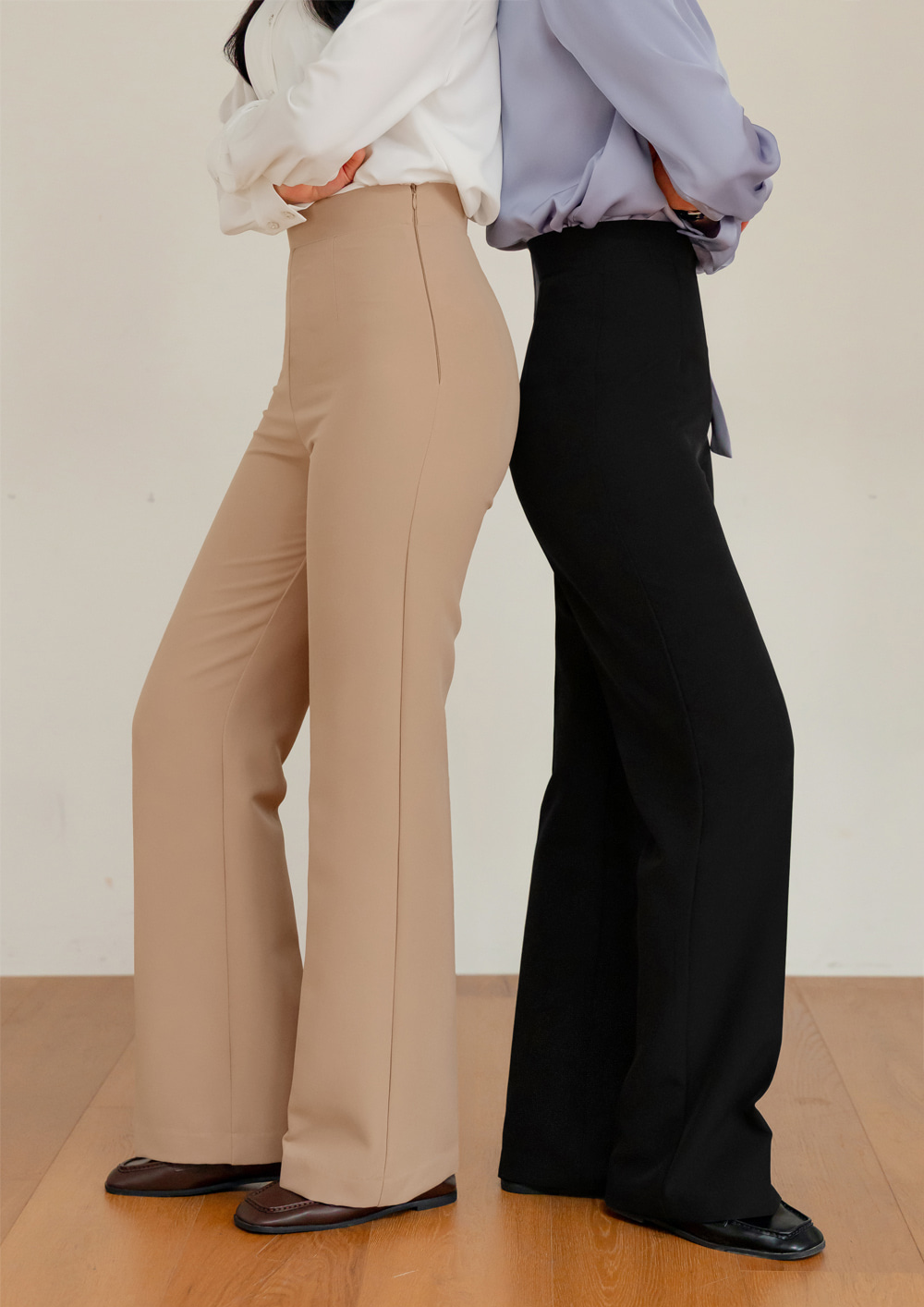 Perfect-Fit High-Waisted Bootcut Trousers with a Sleek Side-Zip Design