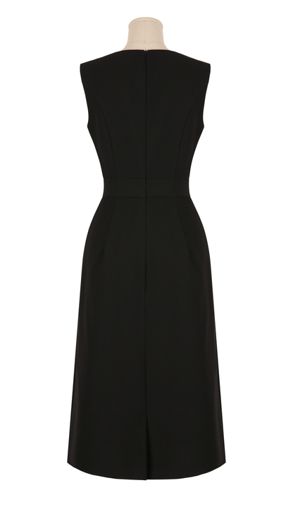 Square‑Neck Sleeveless A-Line Dress with Eyelet Buckle and Belted Waist