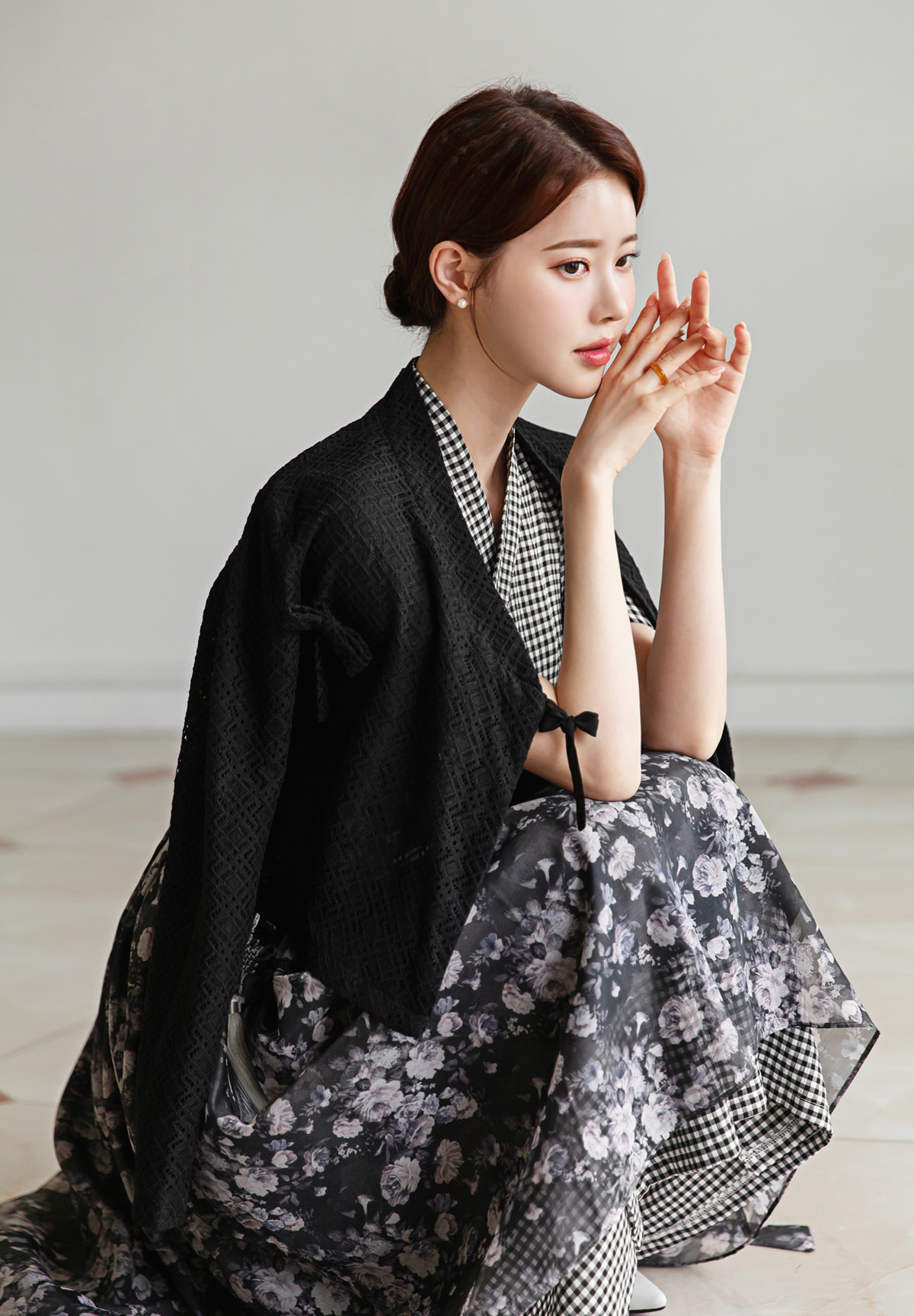 Punched Lace Modern Hanbok Blouse in Black