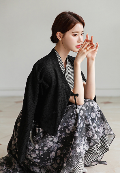 Punched Lace Modern Hanbok Blouse in Black