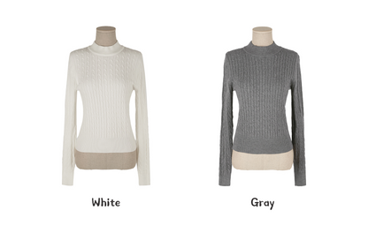 Lightweight Mock Neck Slim Fit Cable Knit Top