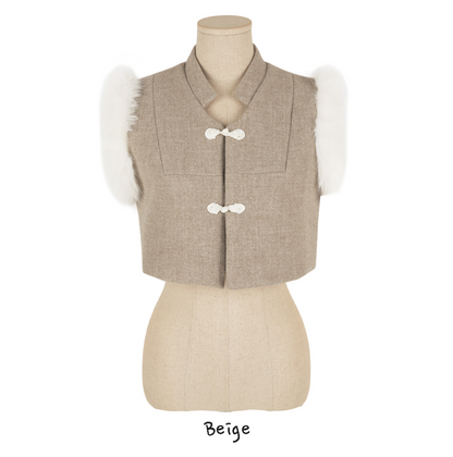 BEJA, Hanbok Warm Vest with Fur Trim and Lotus Knot Detail