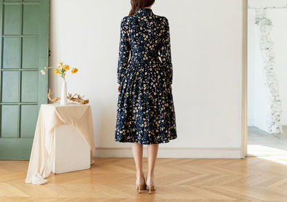 Brushed Fleece Modern Hanbok Wrap Dress with All-Over Small Floral Print