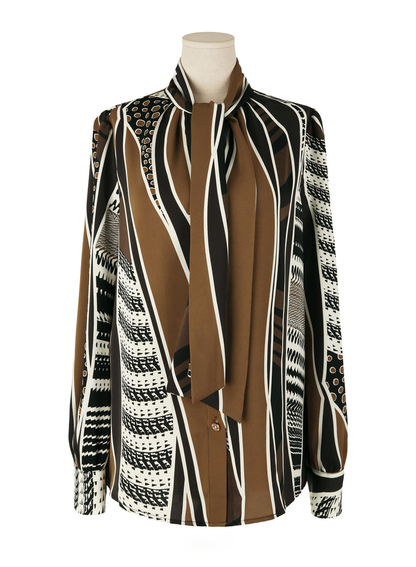 Refined Tie-Neck Blouse with an Artistic Print