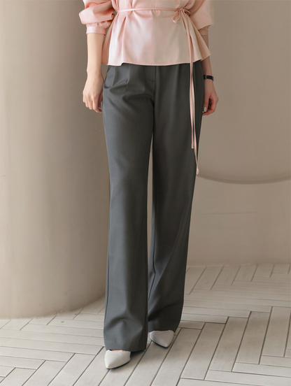 Tailored Semi-Wide Trousers with Elegant Pintuck Detail