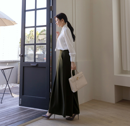 Lustrous Tie-Neck Blouse with Effortless Elegance