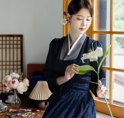 Elegant Modern Hanbok Wrap Dress with Contrasting Collar