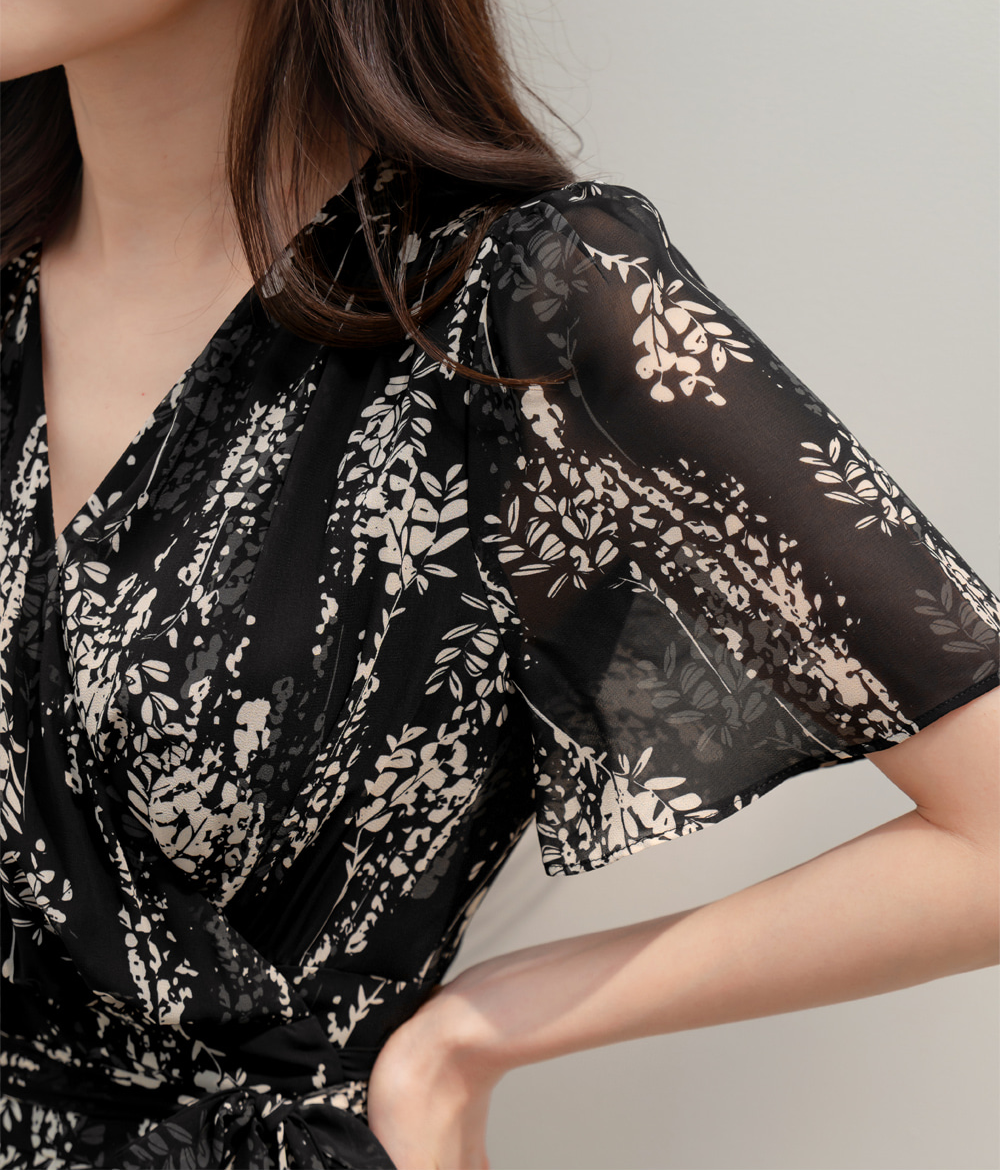 Airy Floral Chiffon Dress with a Softly Defined Wrap Waist