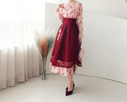 Floral Pattern Lace Modern Hanbok Wrap Skirt