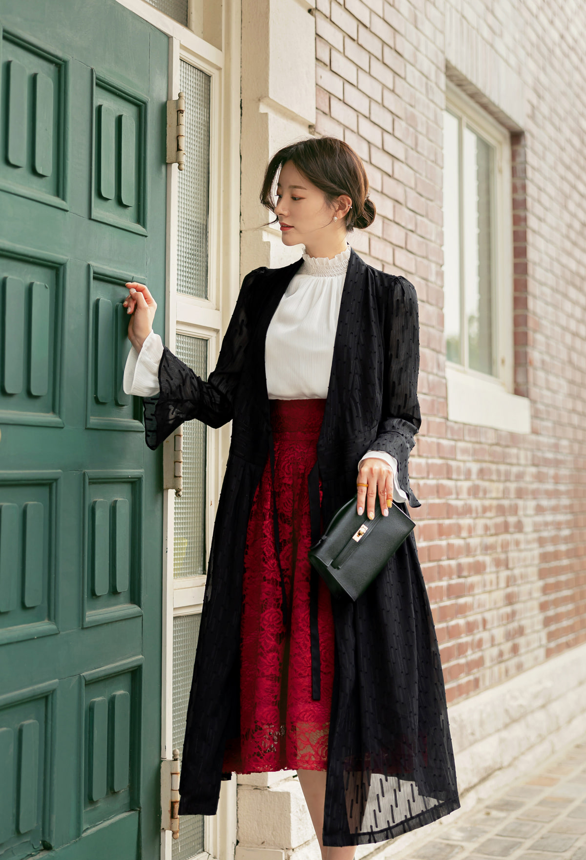 Floral Pattern Lace Modern Hanbok Wrap Skirt