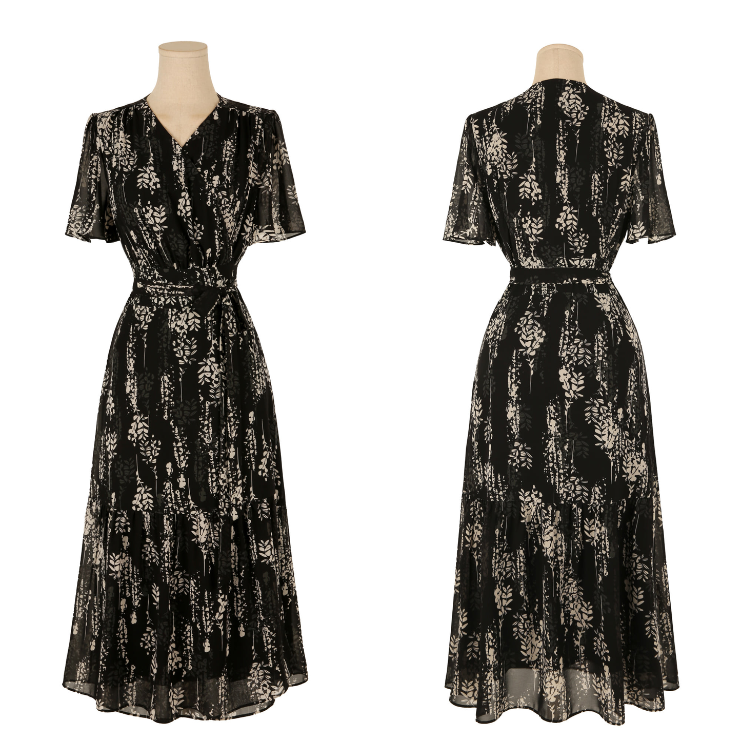 Airy Floral Chiffon Dress with a Softly Defined Wrap Waist