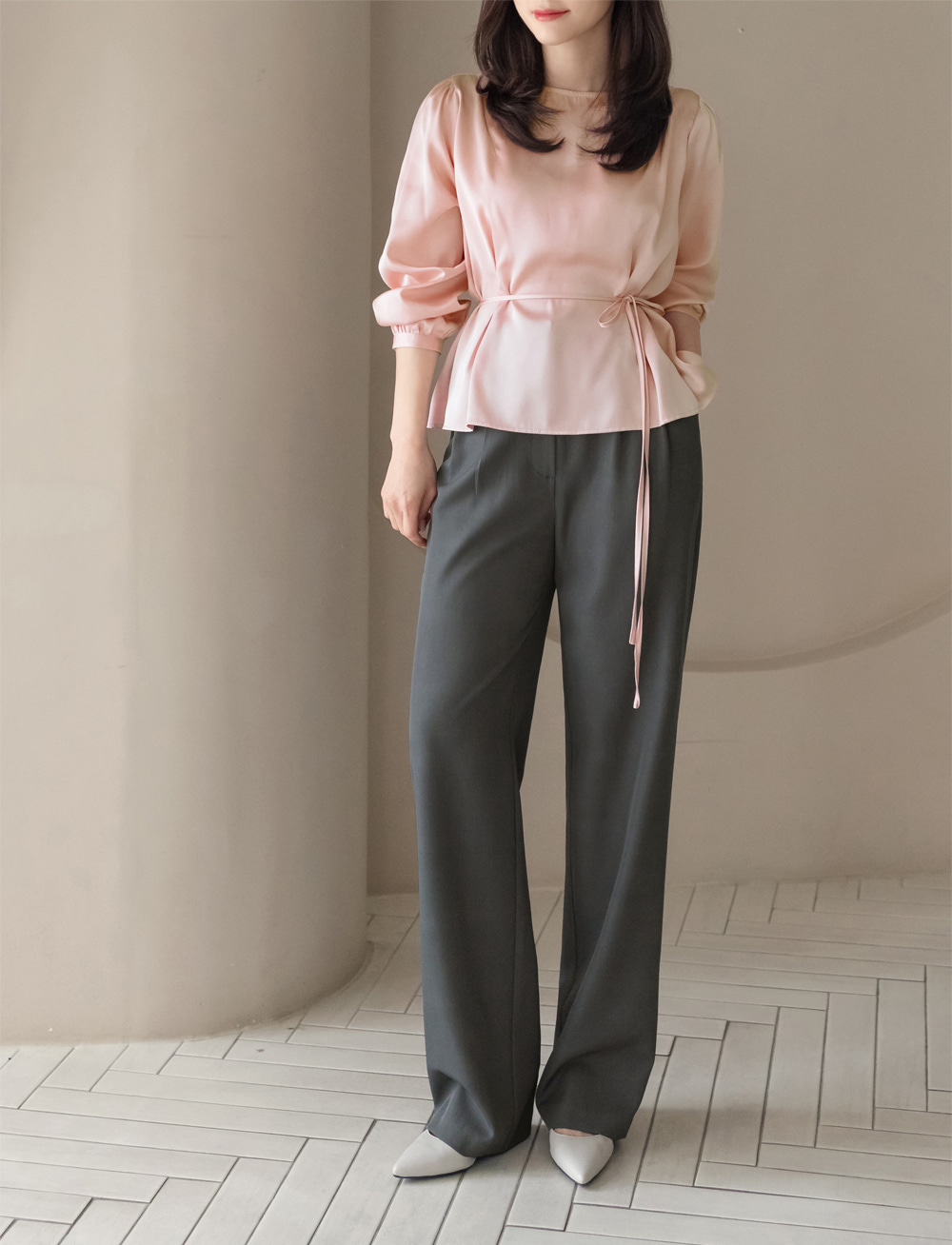 Tailored Semi-Wide Trousers with Elegant Pintuck Detail