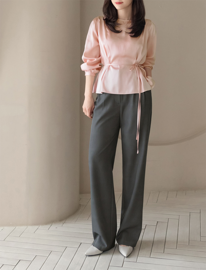 Tailored Semi-Wide Trousers with Elegant Pintuck Detail