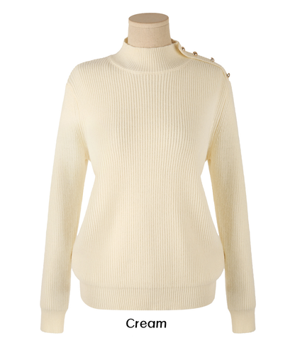 Soft Side‑Button Mock Neck Knit for Cozy Office & Everyday Style