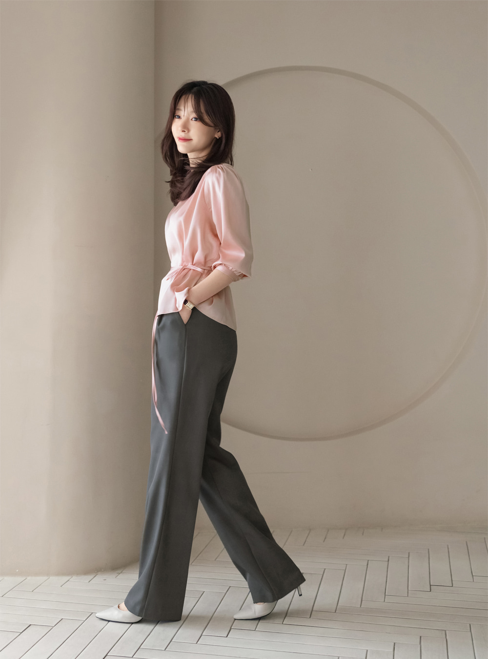 Tailored Semi-Wide Trousers with Elegant Pintuck Detail