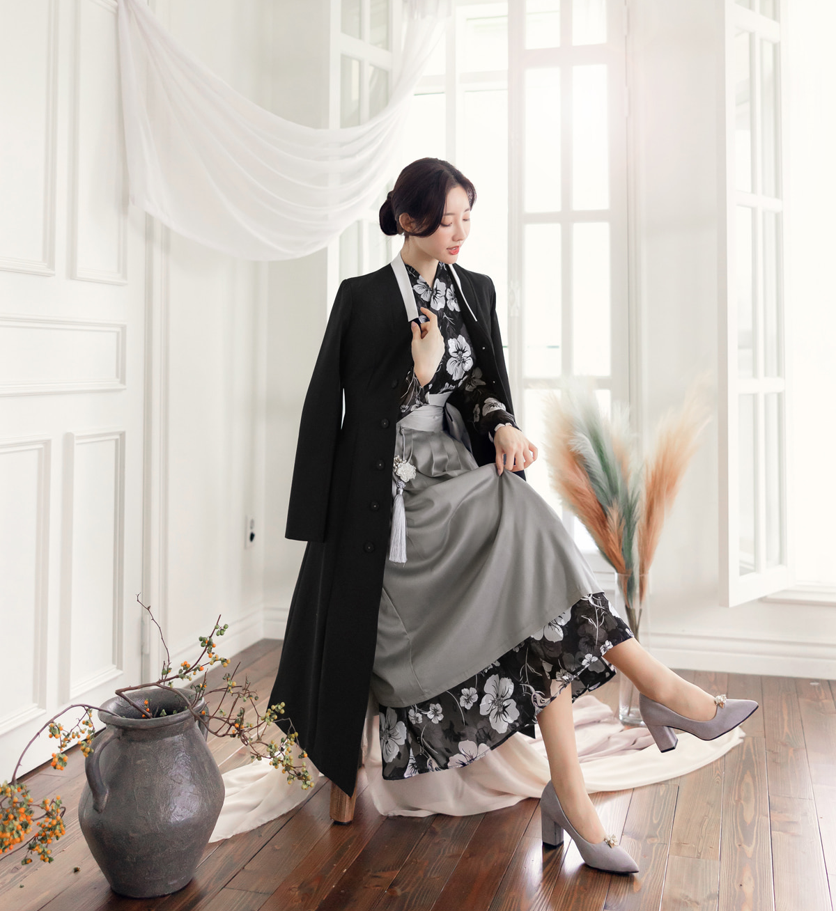 Black Modern Hanbok Durumagi Coat