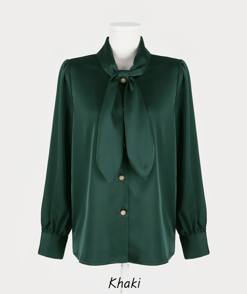 Lustrous Tie-Neck Blouse with Effortless Elegance