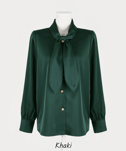 Lustrous Tie-Neck Blouse with Effortless Elegance