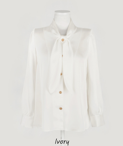 Lustrous Tie-Neck Blouse with Effortless Elegance