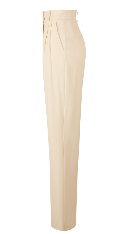 Tailored Semi-Wide Trousers with Elegant Pintuck Detail