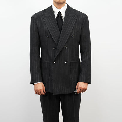 Charcoal Gray Wool Striped Double Suit Jacket