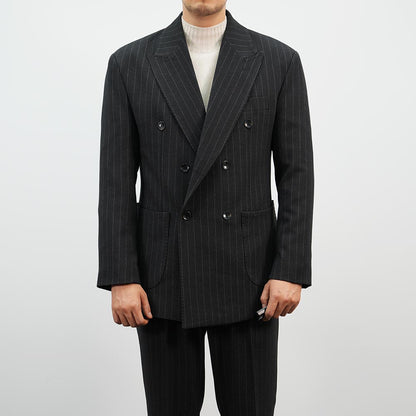 Charcoal Gray Wool Striped Double Suit Jacket