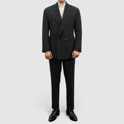 Charcoal Gray Wool Striped Double Suit Jacket