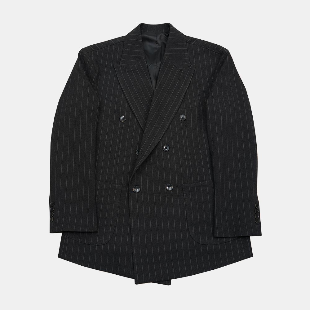 Charcoal Gray Wool Striped Double Suit Jacket