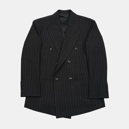 Charcoal Gray Wool Striped Double Suit Jacket