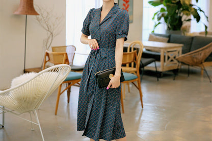 Puff Sleeve Button Long Dress with Belt / Korean Style Elegant Feminin Shirtdress / Short Sleeve Spring Summer Midi Dress / Plus Size Dress