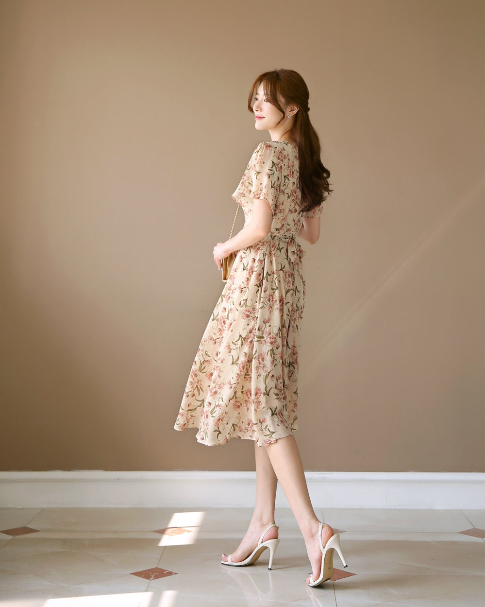 Floral Pattern Spring Summer Midi Dress / Korean Style Women Long Dress / Short Sleeve Dress / Feminin Elegant Dress / Plus Size Dress