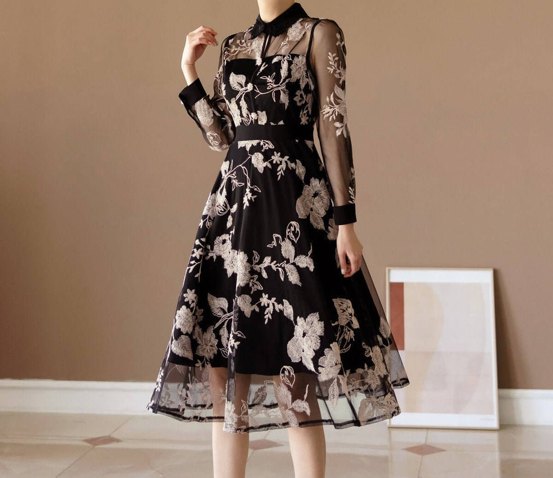 Elegant Flower Embroidery Midi Dress STUDIO731 Elegant Flower Embroidery Midi Dress STUDIO731