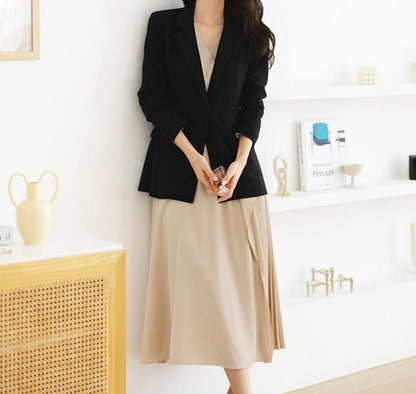 Women Basic Black Blazer / Korean Style Tailored Jacket for Women / One Button Jacket / Plus Size Jacket