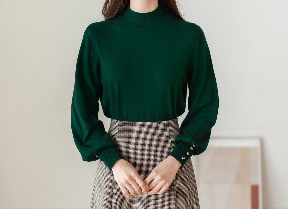 Long Sleeve Knit Top / Korean Style Women Clothes / Office Look Top / Everyday Basic Soft Knit Top