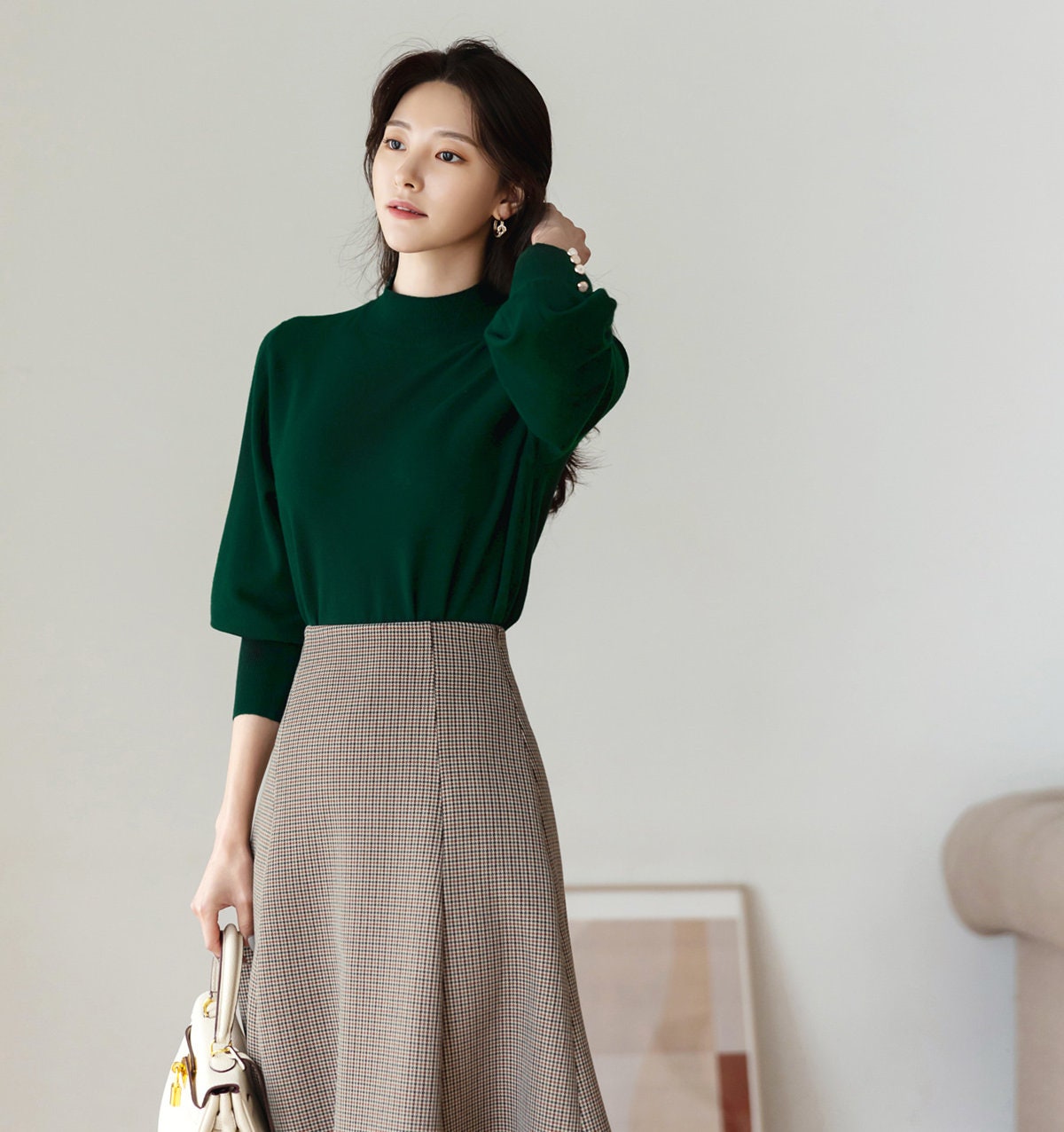 Long Sleeve Knit Top / Korean Style Women Clothes / Office Look Top / Everyday Basic Soft Knit Top