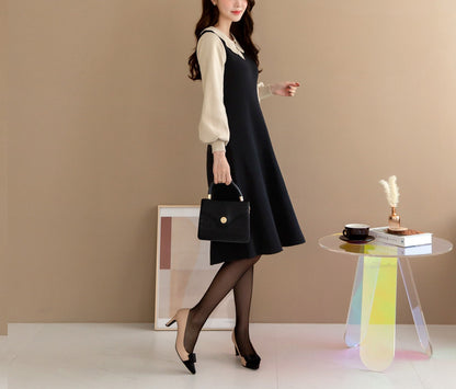 Puff Sleeve Flare Knit Dress / Korean Style Women Dress / Elegant Feminin Dress