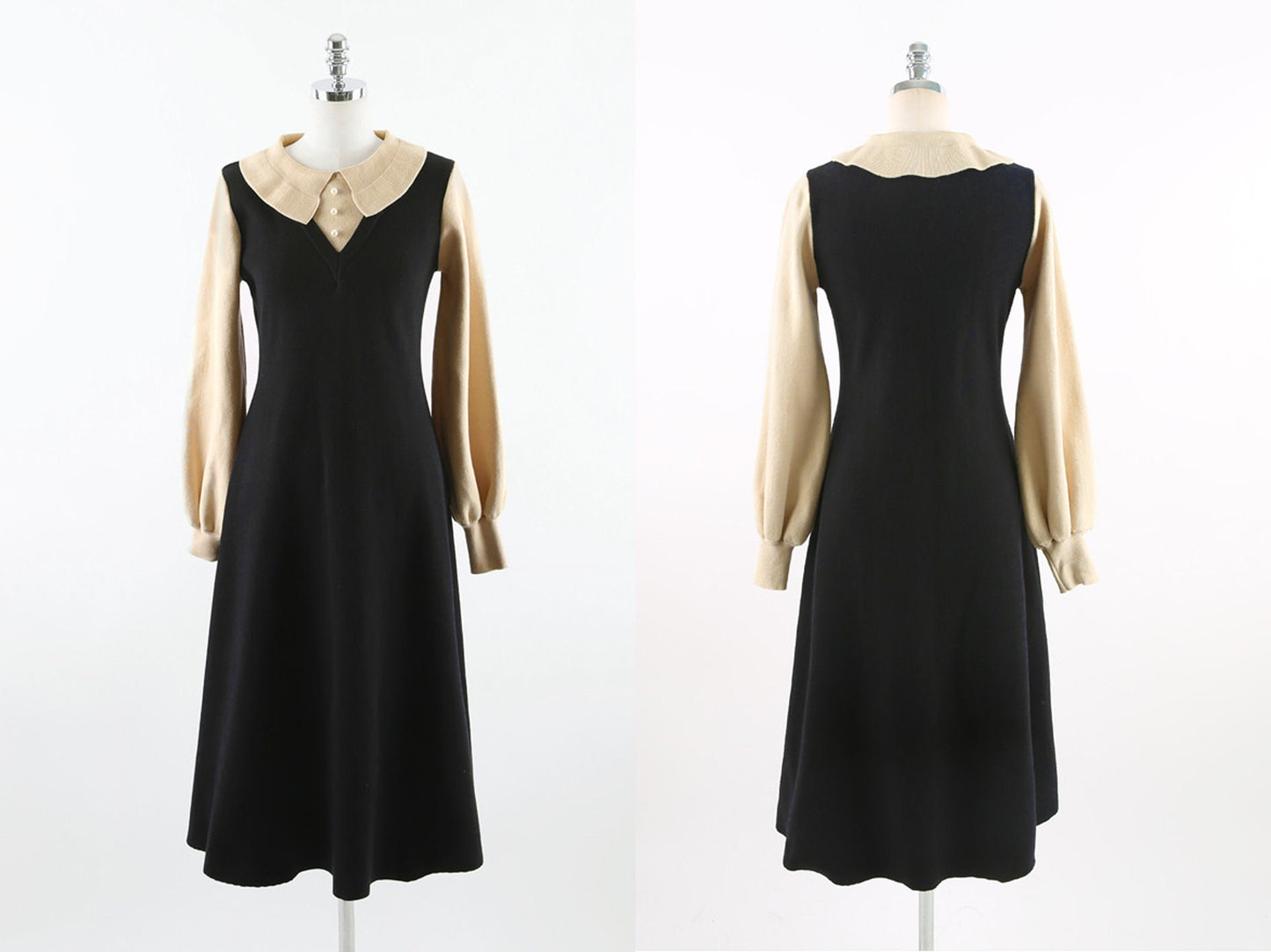 Puff Sleeve Flare Knit Dress / Korean Style Women Dress / Elegant Feminin Dress