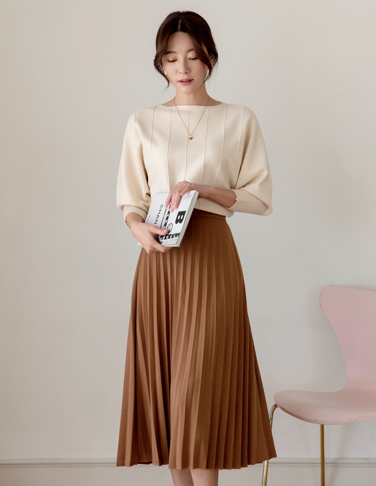 Long Sleeve Boat Neck Knit Top / Korean Style Women Clothes / Office Look Top / Everyday Basic Soft Knit Top