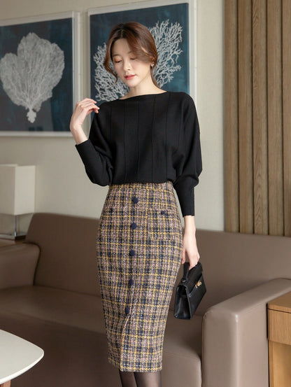 Long Sleeve Boat Neck Knit Top / Korean Style Women Clothes / Office Look Top / Everyday Basic Soft Knit Top