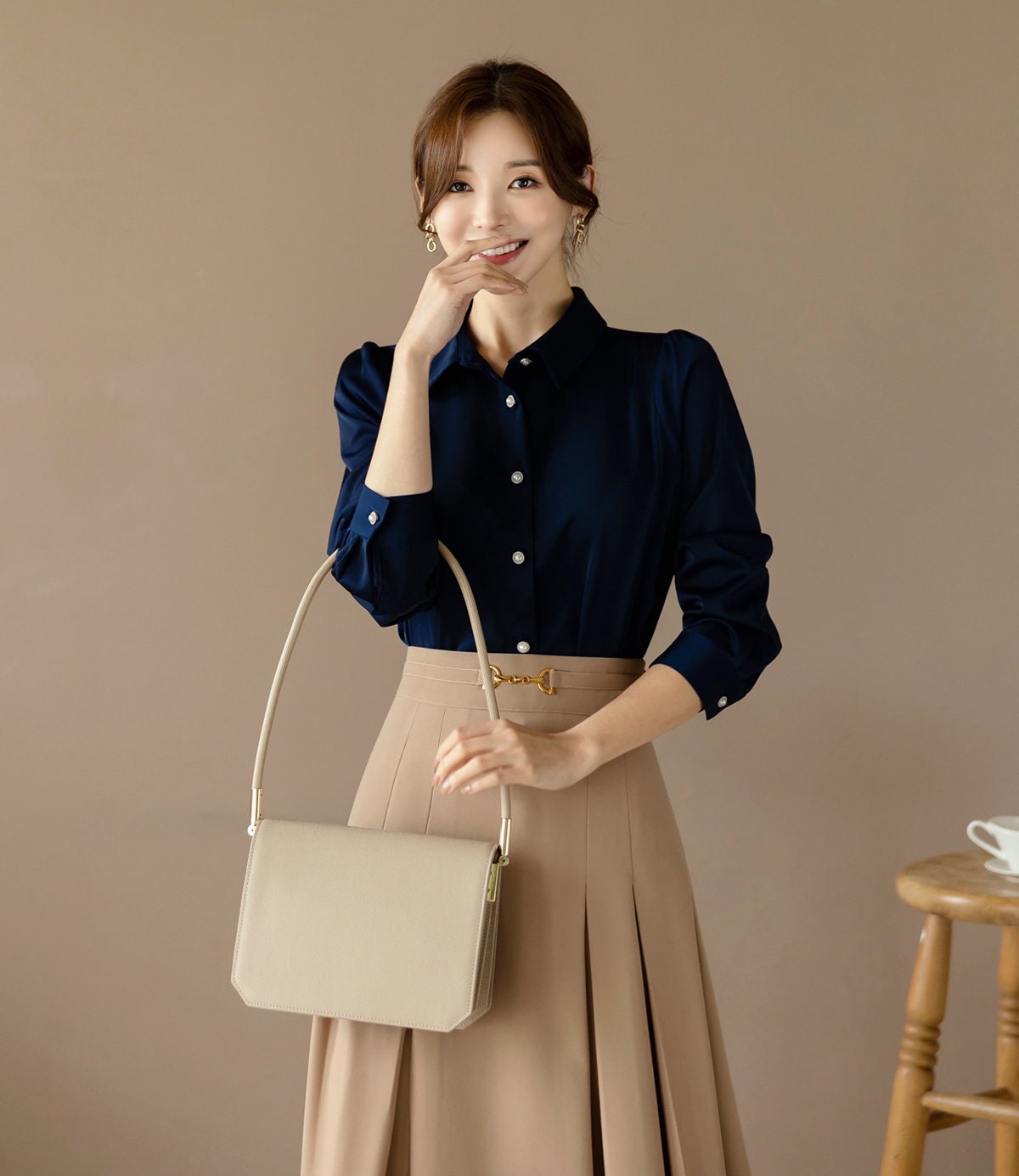 Long Sleeve with Pearl Button Blouse / Korean Style Luxury Feminine Women Clothes / Stylish Office Look Top / Everyday Soft Blouse