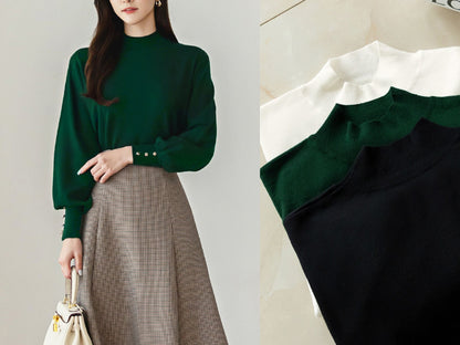 Long Sleeve Knit Top / Korean Style Women Clothes / Office Look Top / Everyday Basic Soft Knit Top