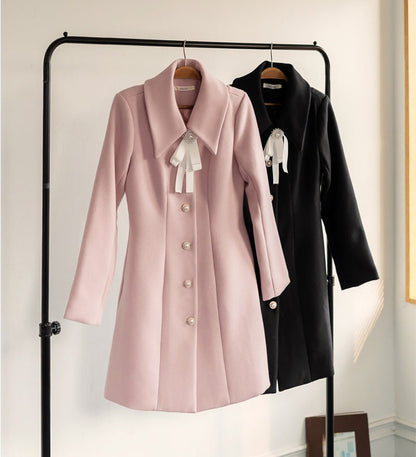 Romantic Style Winter Coat for Women / Korean Style Big Size Flat Collar Jacket with Ribbon Brooch / A-line Jacket / Plus Size Jacket