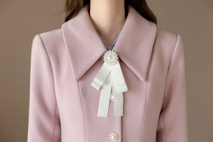 Romantic Style Winter Coat for Women / Korean Style Big Size Flat Collar Jacket with Ribbon Brooch / A-line Jacket / Plus Size Jacket